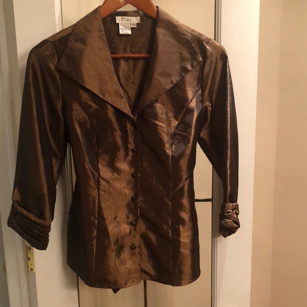 Puli Women's Shimmery Brown Button-Up Jacket